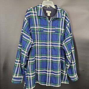 LL Bean Shirt Jacket Mens XL Blue Plaid Fleece Lined Flannel Button Up Shacket